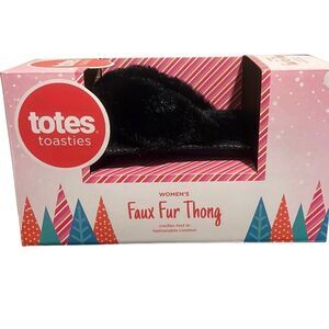 Totes Toasties Women's Memory Foam Slippers Large 8-9 Black Faux Fur NEW